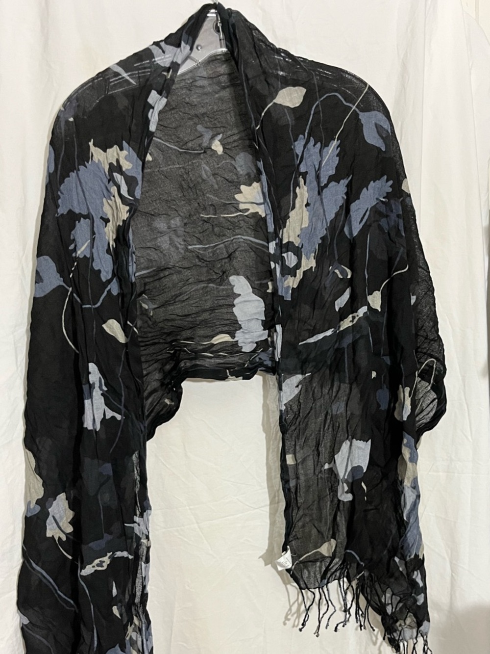 Black Floral Fringe Shawl Jacket - Women's